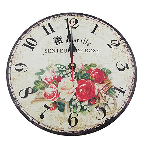 Usmile 12″ Vintage Sweet Rose Wooden Wall Clocks Decorative wall clocks Retro wall clocks large wall clocks
