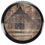 Rustic old barn in winter. aquarium clock