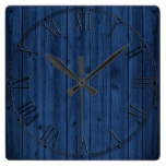 Rustic Navy Blue Wood Texture Square Wallclock