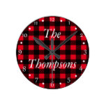 Black Custom Plaid Pattern Round Clock