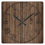Brown Rustic Beautiful Wood Texture Square Wall Clock