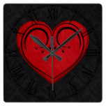 Red Wooden Rustic Grunge Heart Square Wallclock