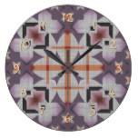 Orange Purple Native Tribal Mosaic Pattern Wall Clocks