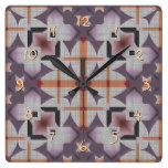 Orange Purple Native Tribal Mosaic Pattern Square Wallclocks