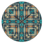 Orange Turquoise Teal Native Tribal Mosaic Pattern Wallclocks