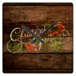 Rustic Country Christmas Square Wall Clocks