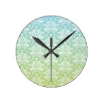 Blue &amp; Green Ombre Damask Pattern Round Wallclock