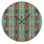 Turquoise Burnt Orange Brown Mosaic Pattern Clock