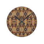 Burnt Orange Coffee Brown Rustic Mosaic Pattern Round Wallclock