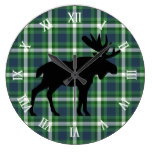 Classic Dark Blue Green Lumberjack Plaid Pattern Clock