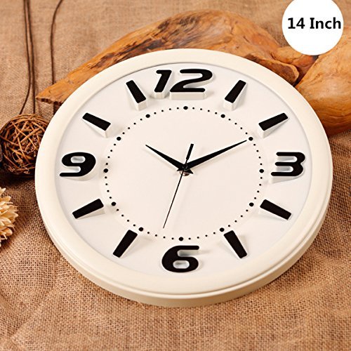 Foxtop 14 Inch Vintage European Style Round Creative Living Room Bedroom Mute Quartz Wall Clock, Best Decoration for Your Room and Office — White