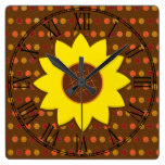 Rustic Autumn Sunflower Square Wall Clock