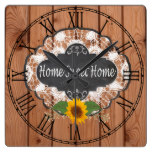 Rustic Home Sayings Design Square Wall Clock