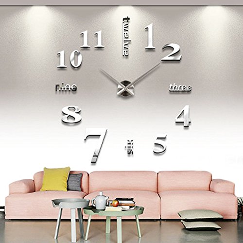 Wall Clocks Modern DIY Large Wall Clock 3D Mirror Surface Sticker Home Office Decor modern wall clocks decorative Silver