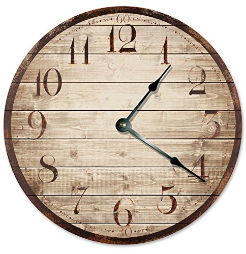 RUSTIC WOOD WEATHERED CLOCK Large 10.5″ Wall Clock Decorative Round Novelty Clock PRINTED WOOD IMAGE Beach Wood Clock