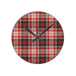Red and Black Plaid Pattern Round Clock