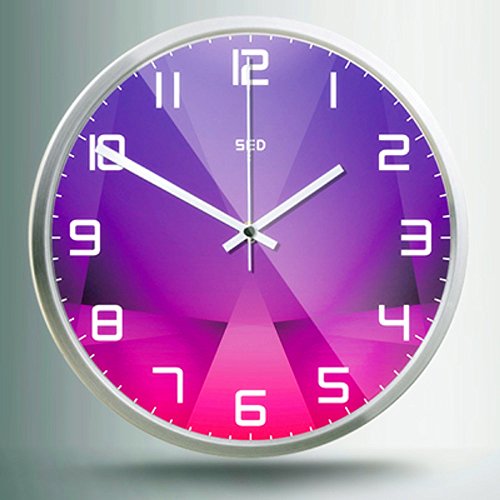Color Map 12-Inch Large Digital Modern Colorful Stylish Elegant Silent Non-ticking Home Kitchen/Living Room Wall Clock (Purple crystal, Silver)