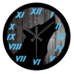 wolf head blue numbers large clock