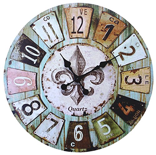 Lulu Decor, Old time French Country Style Rustic Round Wood Wall Clock 23″, Large Roman Numerals (Old Time)