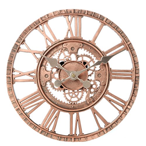 Lilyâ€™s Home Indoor Outdoor Wall Clock, Steampunk Gear Cog Design, 12 Inch, Bronze