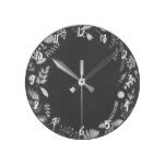 Silver Grey Botanical Leaves Personalized Custom Round Clock
