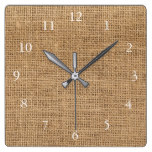 Modern rustic burlap texture family square wall clock