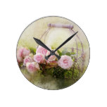 Pink Rose Bouquet Round Clock