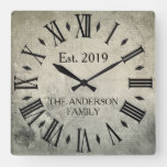 Vintage Elegant Family Name Roman Numeral Rustic Square Wall Clock