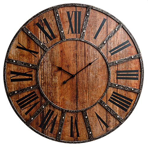 30″ Rustic Wood Plank and Metal Frameless Farmhouse Wall Clock