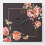 Chocolate Brown Rustic Autumn Rose Square Wall Clock