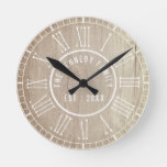 Country Wood White Roman Numerals Family Name Round Clock