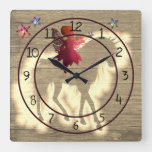 Colorful Faux Wood Unicorn Decorative Square Wall Clock