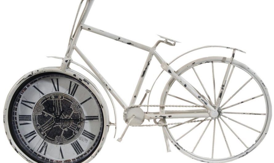 13.5″ Decorative Rustic Ivory and Black Bicycle Sculpture Roman Numeral Desk Clock