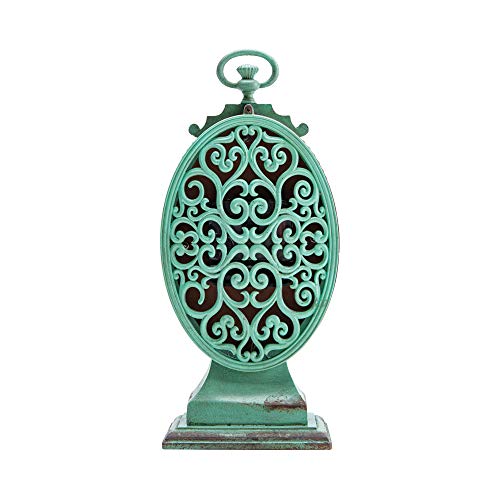NIKKY HOME Shabby Chic Pewter Round Table Clock Distressed Style, Green