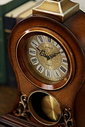 LE’RAZE Elegant Decorative Grandfather Clock, Hand Painted Wood Modern Mantel with Swinging Pendulum Shelf, Tabletop, Desk, Buffet, – Color Mahogany –