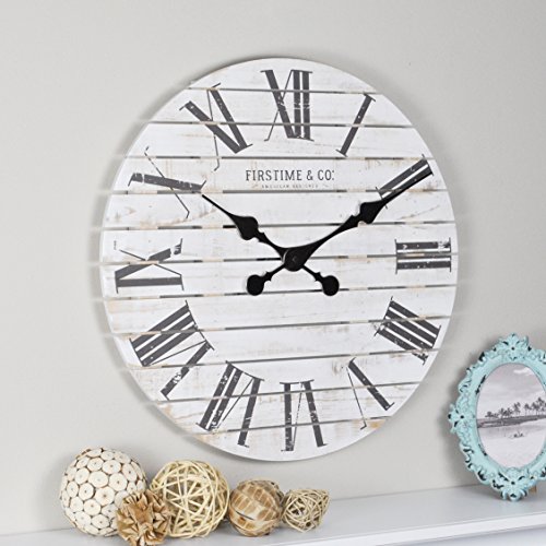 FirsTime & Co. Shiplap Farmhouse Wall Clock, American Crafted, White, 18 x 2 x 18,