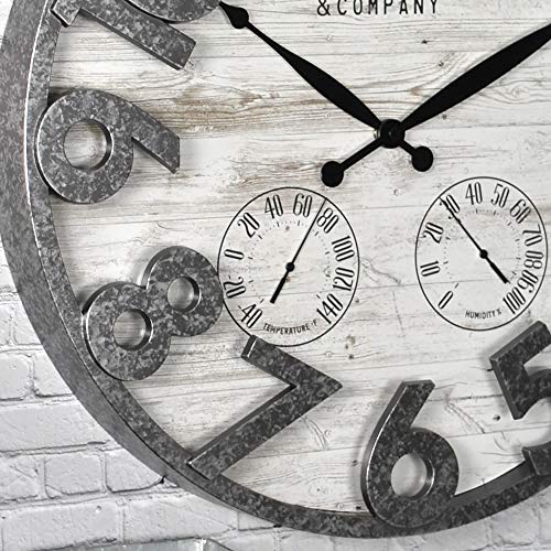 FirsTime & Co. Shiplap Farmhouse Outdoor Wall Clock, American Crafted, Light Gray, 18 x 2.5 x 18,