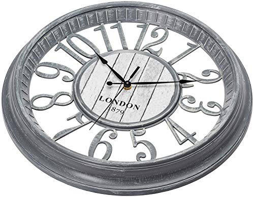 Bernhard Products Large Wall Clock 16 Inch Gray Noiseless Battery Operated Quality Quartz Rustic Farmhouse Shabby Chic Vintage Design for Kitchen/Living Room/Bedroom/Decorative Stylish Clocks