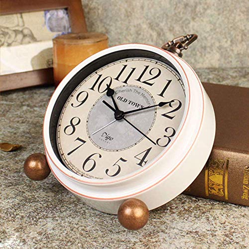 Maxspace Table Clock, 5.2″ Retro Vintage Non-Ticking Desk Alarm Clock, Small Alarm Clock with Large Numerals and HD Glass, for Kids Seniors Indoor Decor (White)