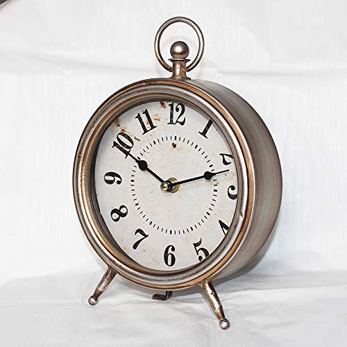 EMAX HOME Vintage Brown Table Clock on Stand,Decorative Desk and Shelf Clock Rustic Mantel Clock Non-Ticking