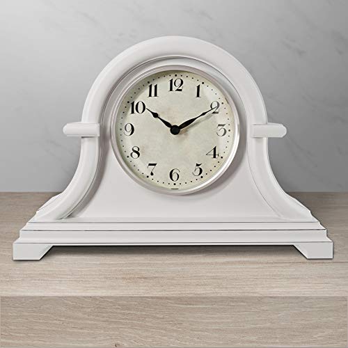 PresenTime & Co Vintage Farmhouse Table Clock Series Napoleon Mantel Clock,13 x 10 inch, Domed Lens, Quartz Movement, Gray Cream Color.