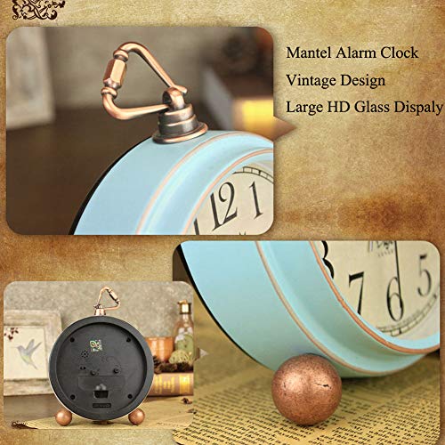 xihaiying 5.5 inch Vintage Retro Decorative Desk Alarm Clocks,Non-Ticking Easy to Read Large Display Mantel Clock (Blue)