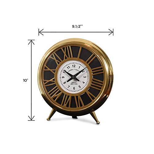 Decorative Aluminum/Brass/Steel Table Clock (DH10009) | Antique Mantle Clock for Home Decor | Small Round Clock for Office Desk, Study Table.