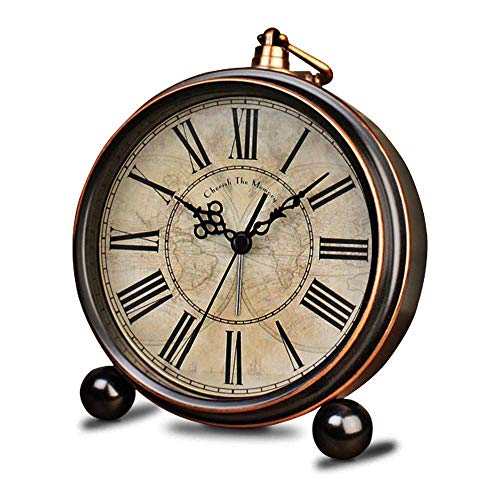 HeQiao Vintage Silent Non-Ticking Table Alarm Clocks (Bronze)