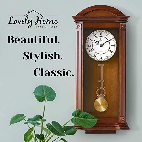 Pendulum Wall Clock, Silent Decorative Wood Clock With Swinging Pendulum, Battery Operated, Large Elegant Wooden Design, For Living Room, Kitchen, Office & Home DÃ©cor, 27.25 x 11.25 inches