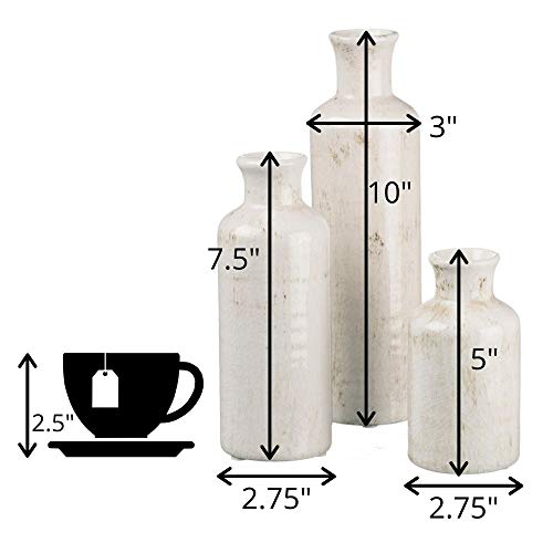 Sullivans Small Vase Set (Ceramic), Rustic Home Decor, Distressed White, Set of 3 Vases (CM2333)