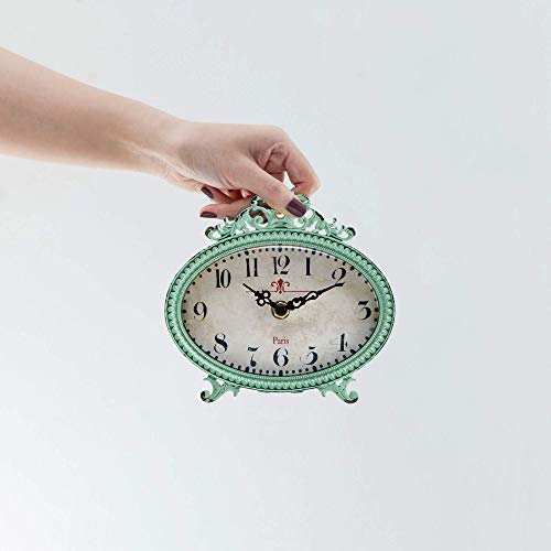 NIKKY HOME Shabby Chic Pewter Table Clock (Aqua)