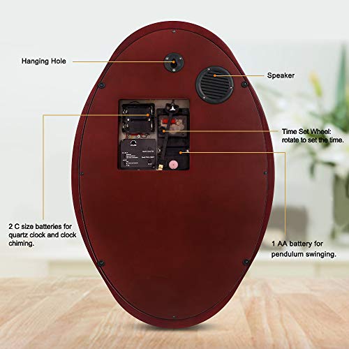 WallarGe Pendulum Wall Clock,Extra Large Westminster Chime Clocks,22″ x 14.5″ Cherry Tone Wood,Grandfather Wall Clocks,Chiming Every Hour,Vintage Decorative Clocks for Livingroom,Office and Hotel.