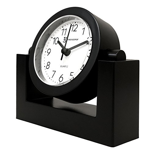 Timekeeper TK6851 Desktop Swivel Clock for Desk | Shelf | Tabletop, Black Frame w/White Face