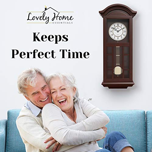 Pendulum Wall Clock Battery Operated – Quartz Wood Pendulum Clock – Silent, Large Dark Wooden Design, Decorative Wall Clock Pendulum For Living Room, Office, Kitchen & Home DÃ©cor Gift, 27″ x 11.5″